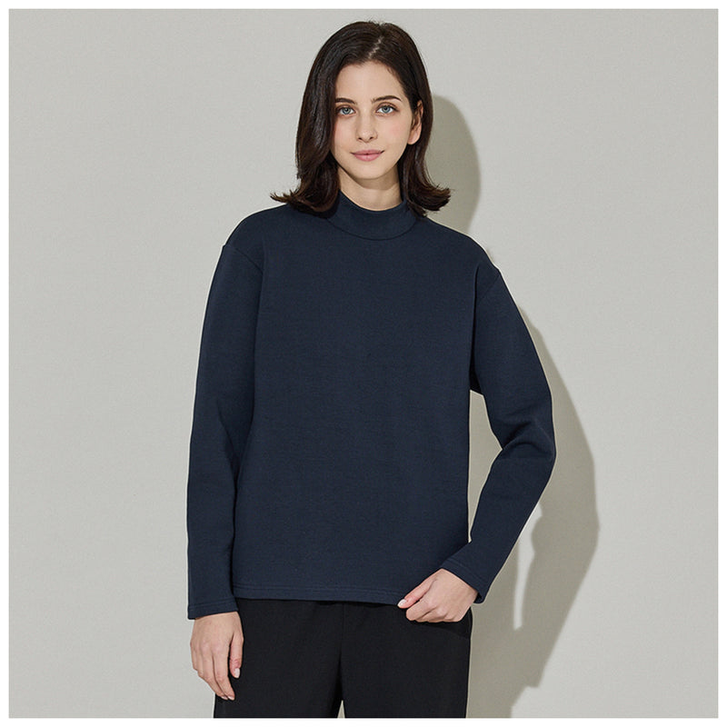 Women's Semi-Over Heavyweight Cotton Long Sleeve Mock Neck Top.