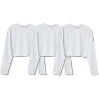 EDUARDO 3 Pack Women's Casual Mid Weight Long Sleeve Crop Top Shirts Multipack