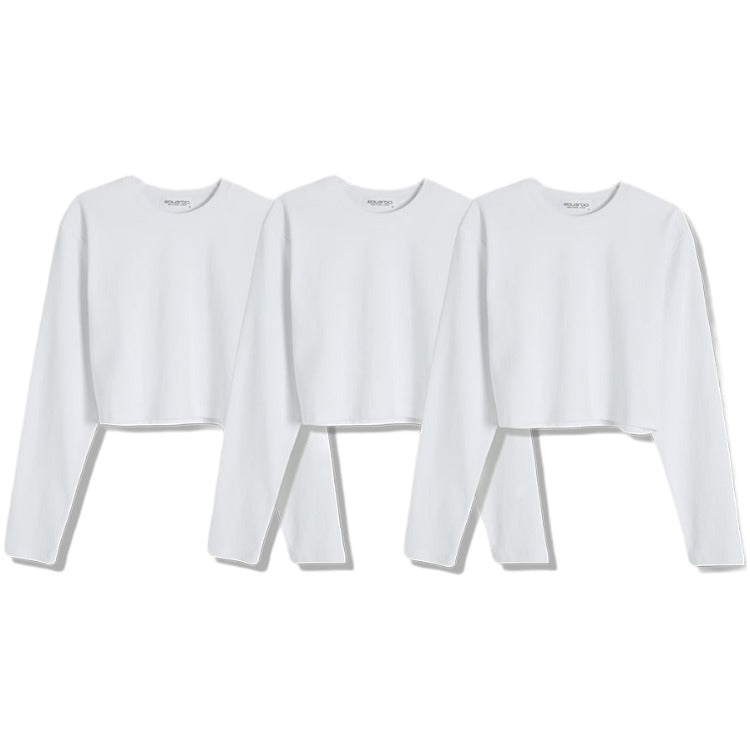 EDUARDO 3 Pack Women's Casual Mid Weight Long Sleeve Crop Top Shirts Multipack