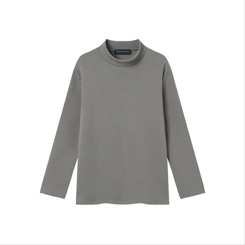 EDUARDO Youth Mock Neck semi-Over Brushed Heavy Cotton Long Sleeve Shirt.