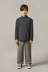 EDUARDO Youth Mock Neck semi-Over Brushed Heavy Cotton Long Sleeve Shirt.