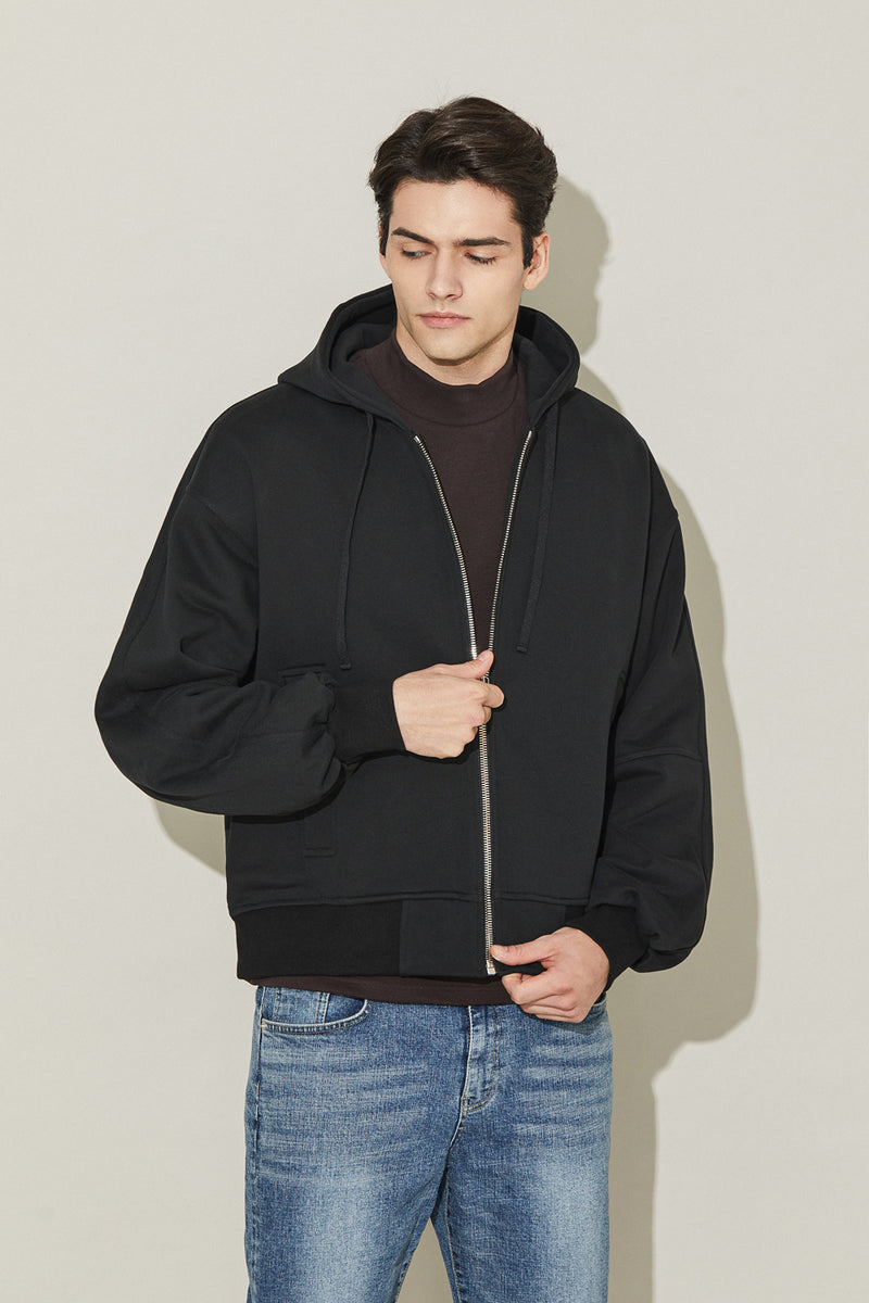 EDUARDO Overfit Incision Balloon Hoodie Zip-Up.