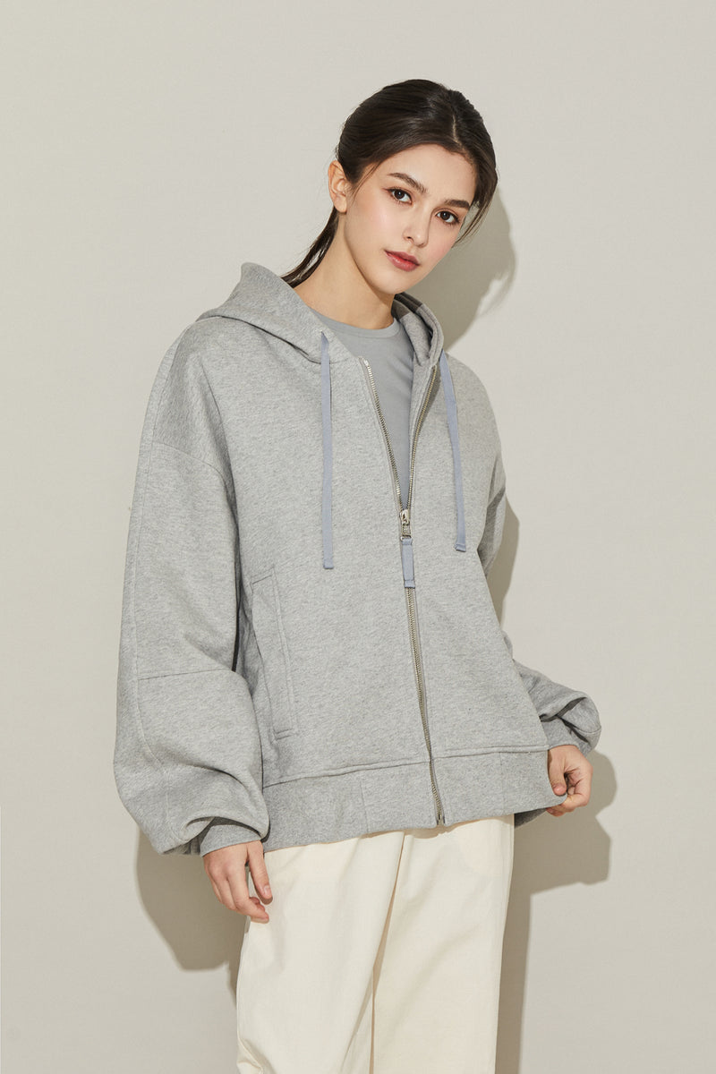 EDUARDO Overfit Incision Balloon Hoodie Zip-Up.