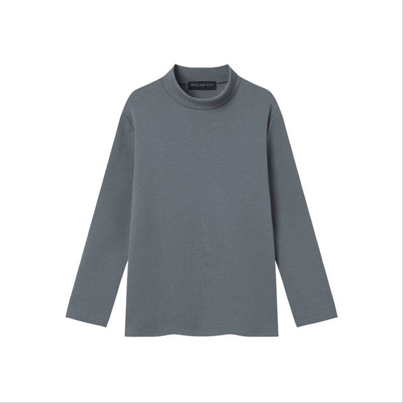 EDUARDO Youth Mock Neck semi-Over Brushed Heavy Cotton Long Sleeve Shirt.