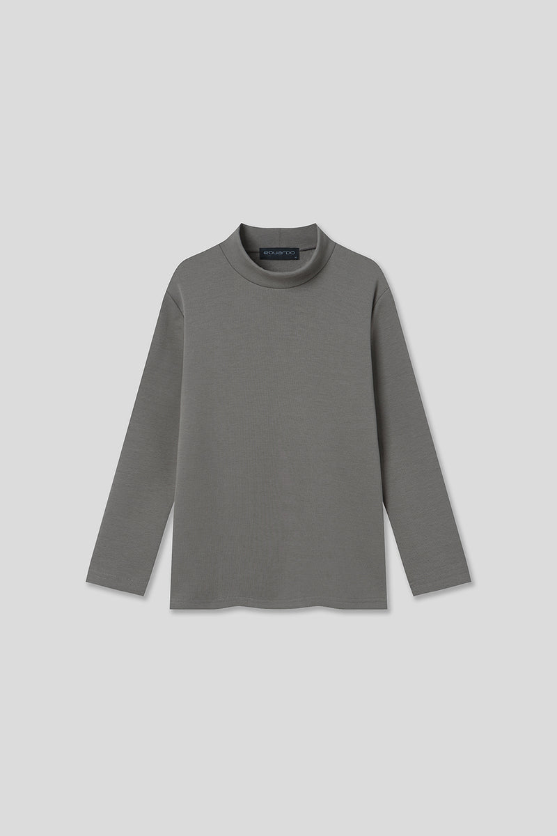 EDUARDO Youth Mock Neck semi-Over Brushed Heavy Cotton Long Sleeve Shirt.