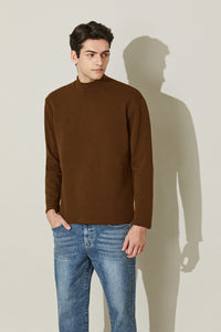 EDUARDO Men's Long Sleeve Semi-Over Fit Brushed Heavy Cotton Blend Mock Neck Top.