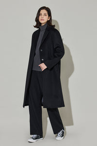 Eduardo Women Wool Coat Single-Breasted Chesterfield Long Overcoat.