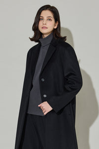 Eduardo Women Wool Coat Single-Breasted Chesterfield Long Overcoat.