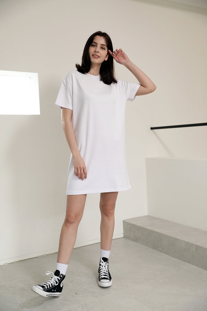 EDUARDO Women Summer Casual Short Sleeve Crewneck T-Shirt Dress Semi over Fit. (Cool Cotton Modal Blend)