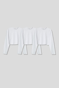 EDUARDO 3 Pack Women's Casual Mid Weight Long Sleeve Crop Top Shirts Multipack