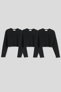 EDUARDO 3 Pack Women's Casual Mid Weight Long Sleeve Crop Top Shirts Multipack