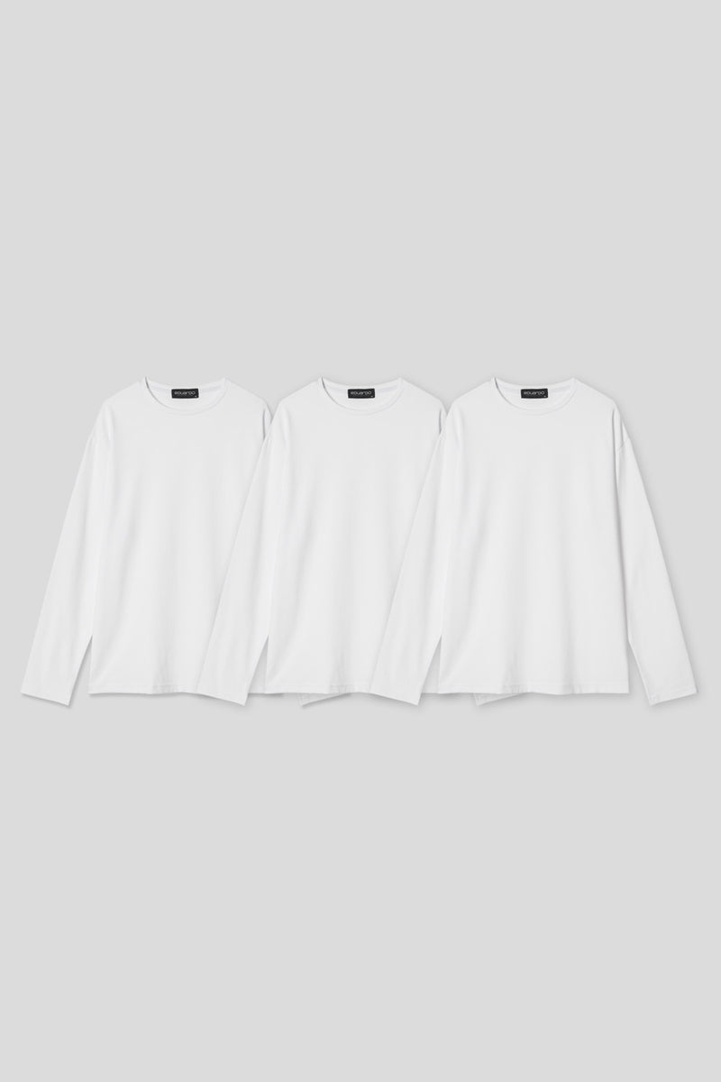 EDUARDO 3 Pack Women's Crew T-Shirt, Cotton Blend, Normal Fit, Long Sleeves Multipack.