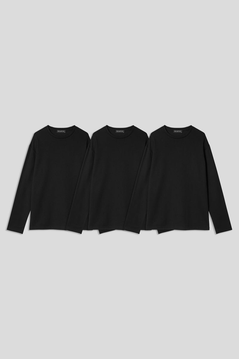 EDUARDO 3 Pack Women's Crew T-Shirt, Cotton Blend, Normal Fit, Long Sleeves Multipack.