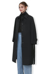 EDUARDO Trench Coat Women's Single-Breasted Belted Wool Blend with a Detachable Shirt Collar Flap.- Black