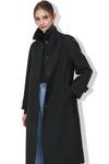 EDUARDO Trench Coat Women's Single-Breasted Belted Wool Blend with a Detachable Shirt Collar Flap.- Black