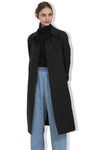 EDUARDO Trench Coat Women's Single-Breasted Belted Wool Blend with a Detachable Shirt Collar Flap.- Black