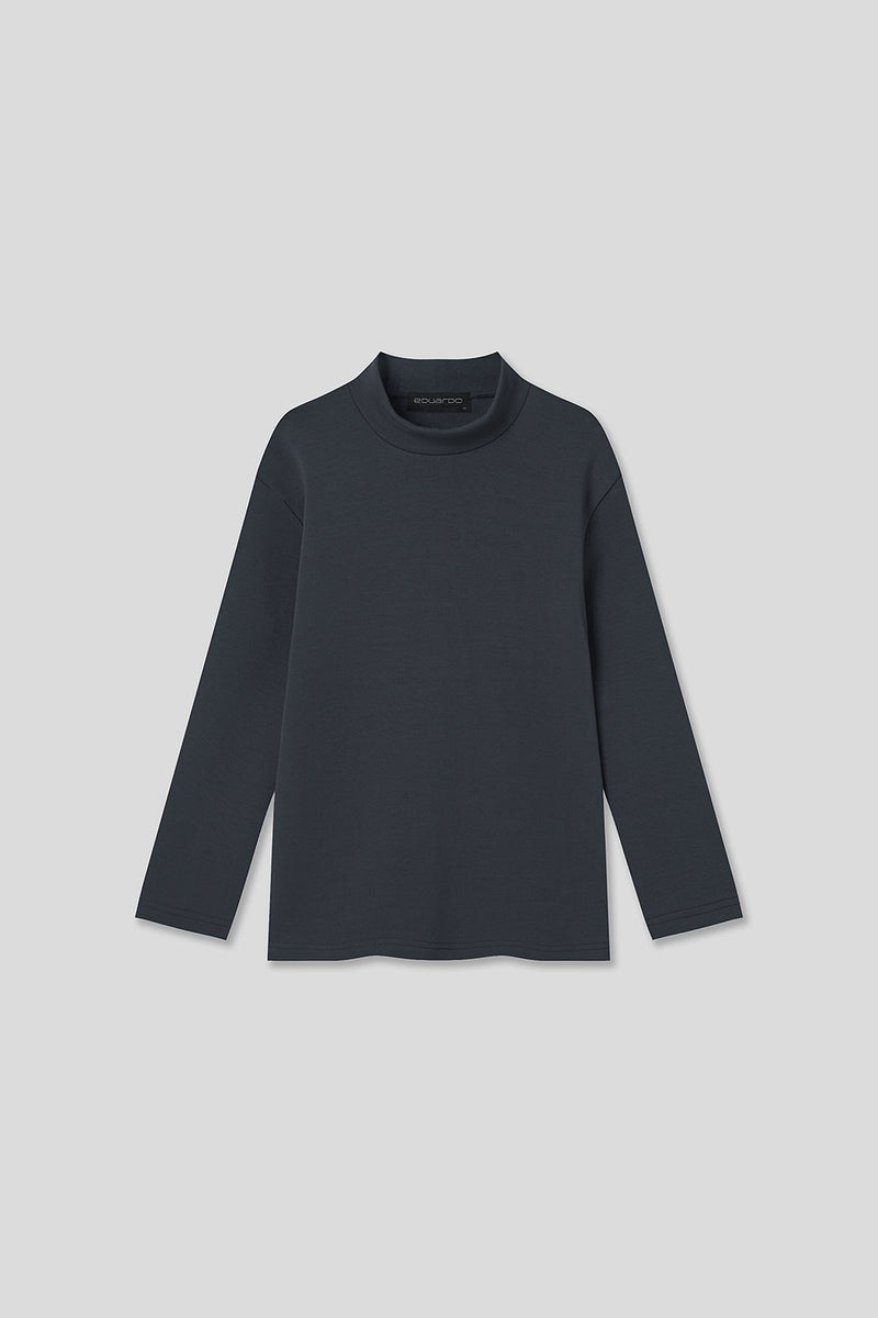 EDUARDO Youth Mock Neck semi-Over Brushed Heavy Cotton Long Sleeve Shirt.