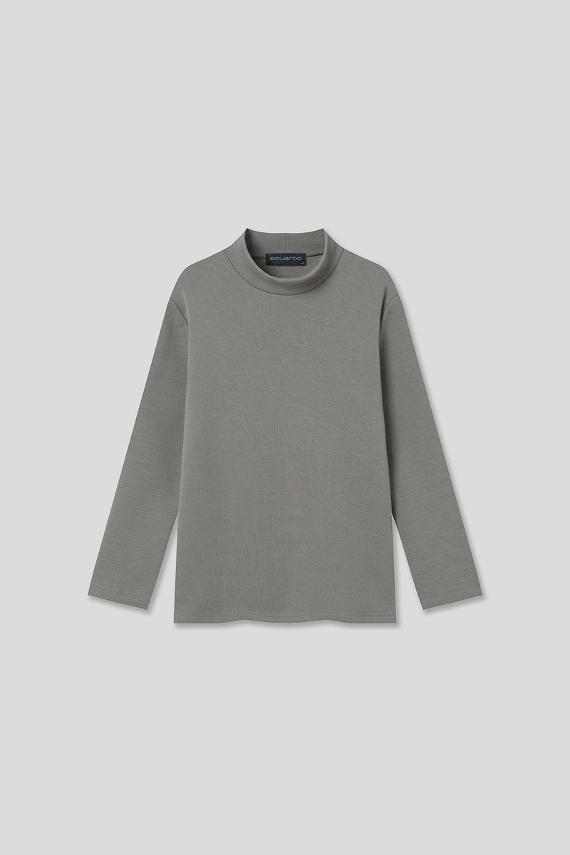 EDUARDO Youth Mock Neck semi-Over Brushed Heavy Cotton Long Sleeve Shirt.