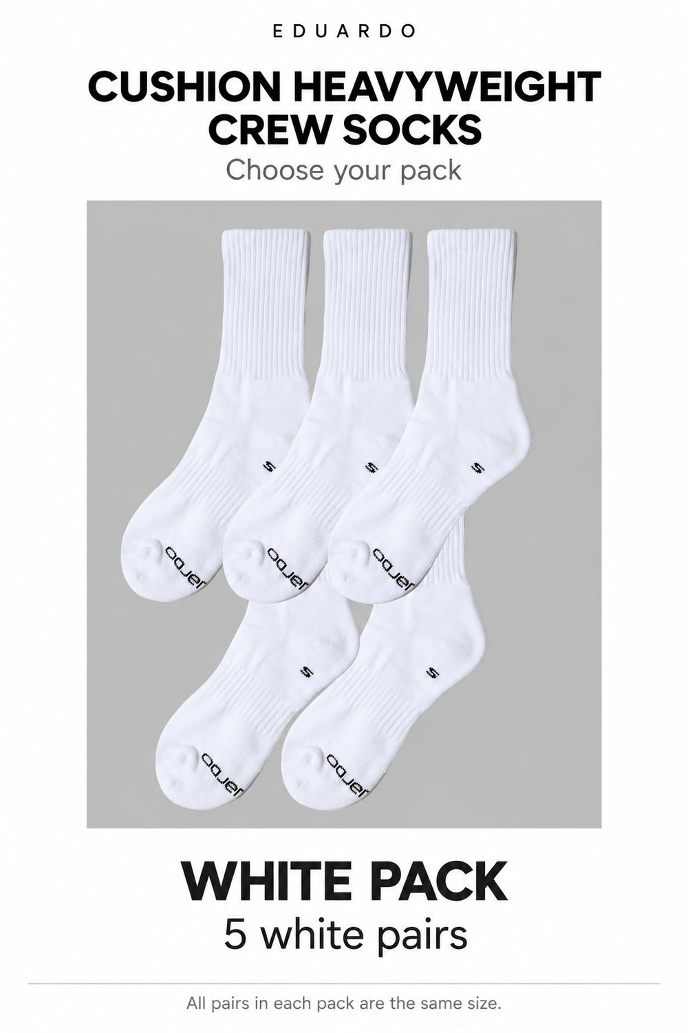 Unisex Cushioned Heavyweight Crew Socks – 5-Pair Pack