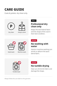 Care guide: dry clean only. Do not wash with water or tumble dry