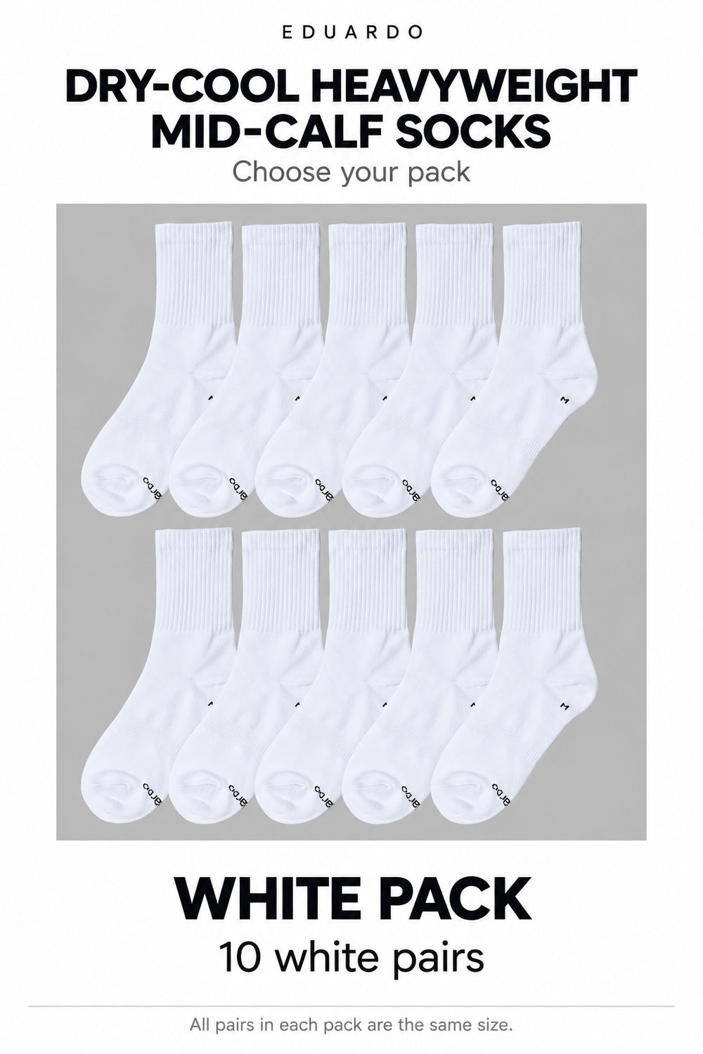 Unisex Dry-Cool Heavyweight Mid-Calf Socks – 10-Pair Pack