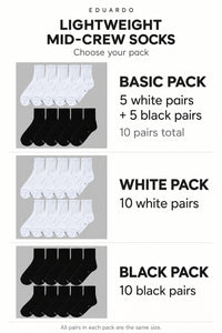 Unisex Lightweight Mid-Crew Socks – 10-Pair Pack