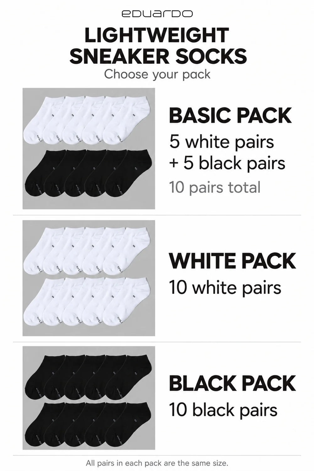 Unisex Lightweight Sneaker Socks – pack guide