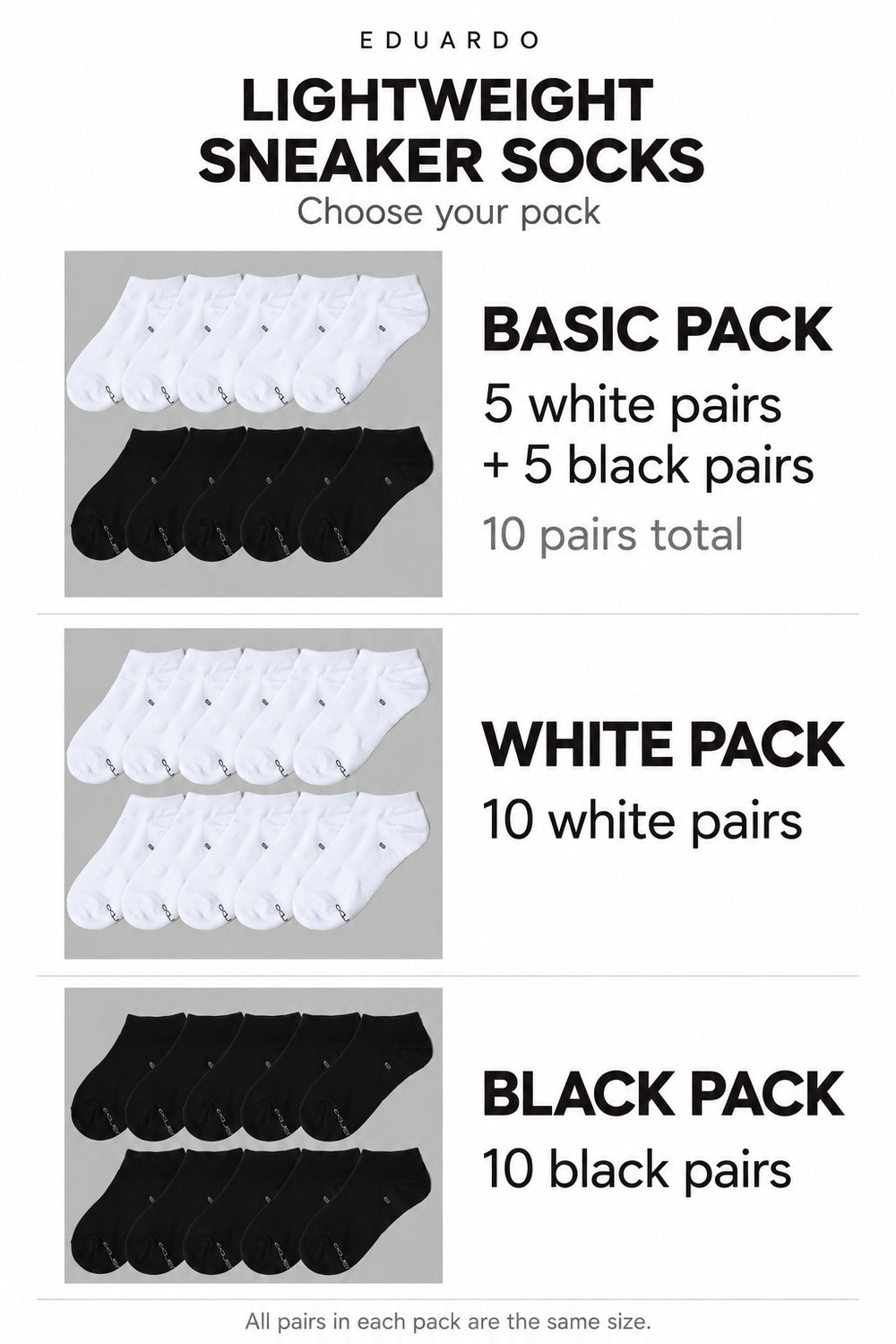 Unisex Lightweight Sneaker Socks – 10-Pair Pack