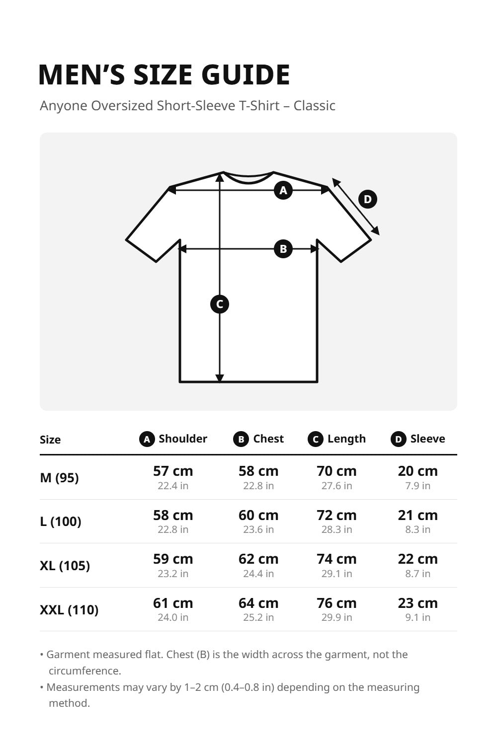 Men’s Anyone Oversized Short-Sleeve T-Shirt – Classic Multipack – size guide