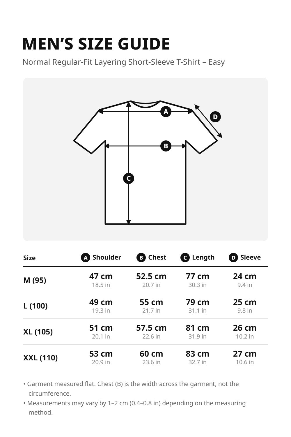Men’s Normal Regular-Fit Layering Short-Sleeve T-Shirt – Easy Multipack – size guide