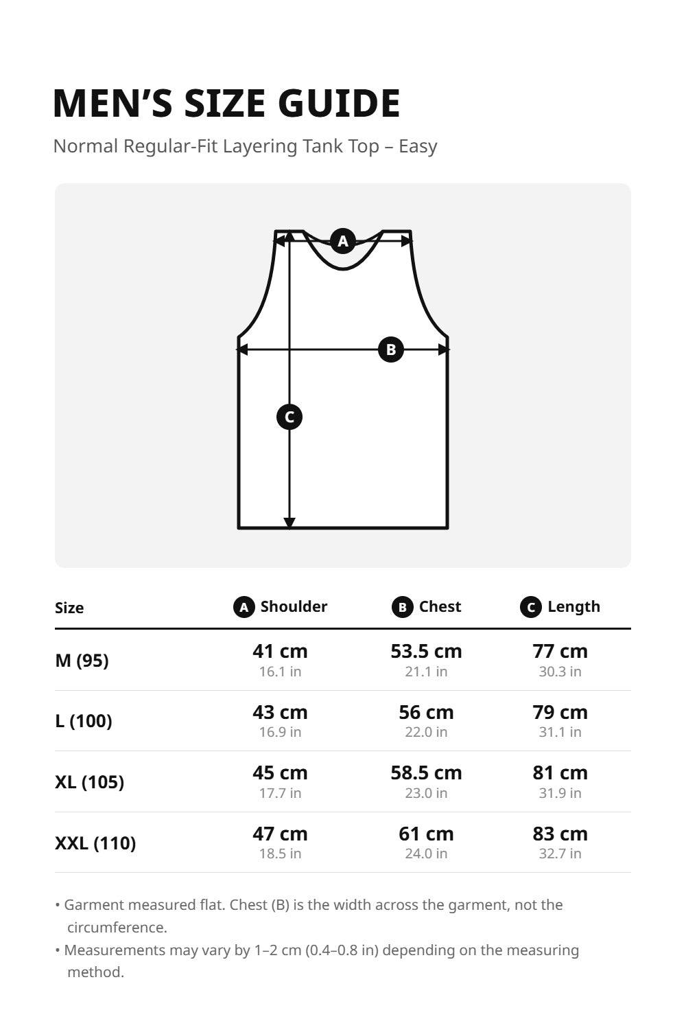 Men’s Normal Regular-Fit Layering Tank Top – Easy Multipack – size guide