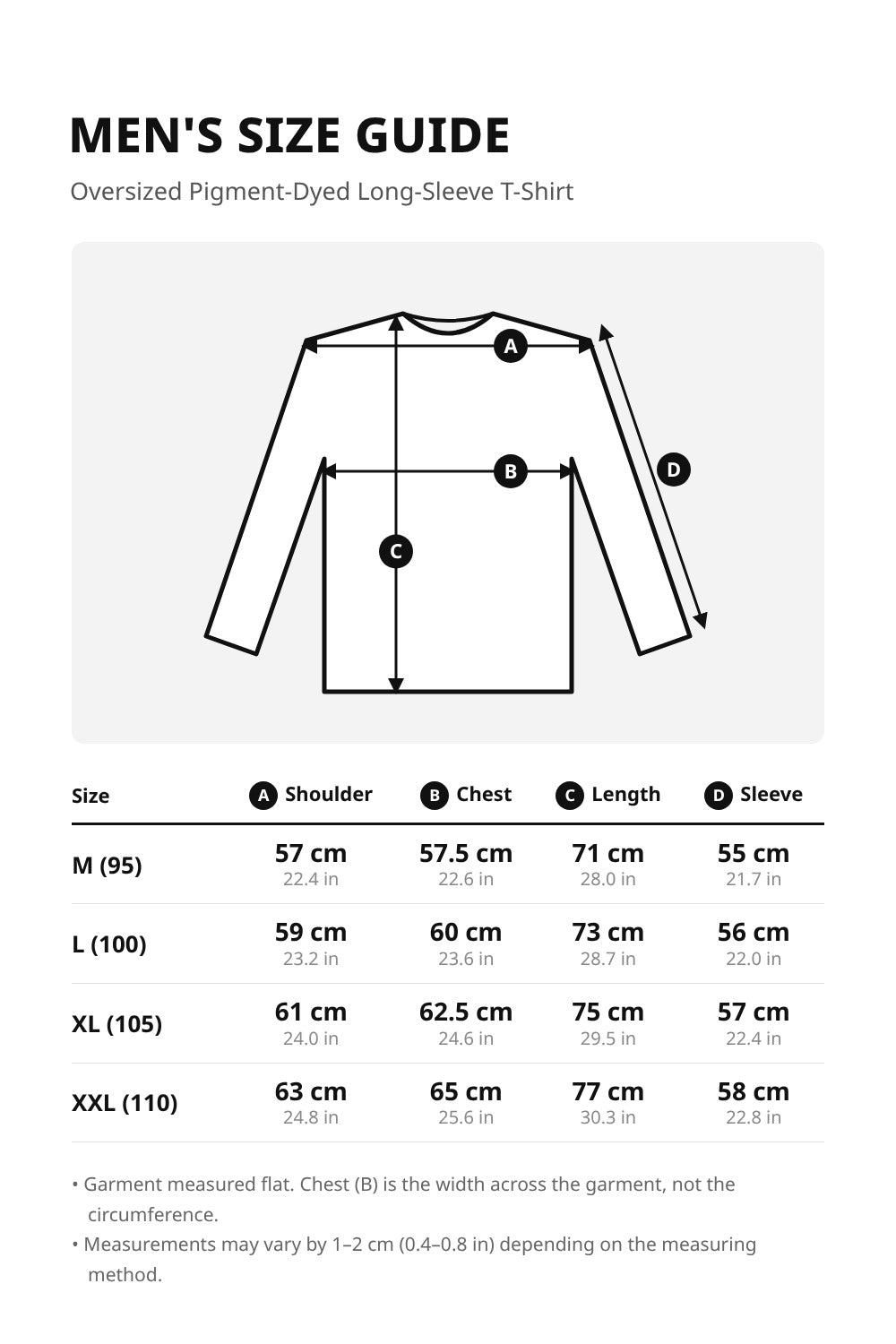 Men’s Oversized Pigment-Dyed Long-Sleeve T-Shirt – size guide