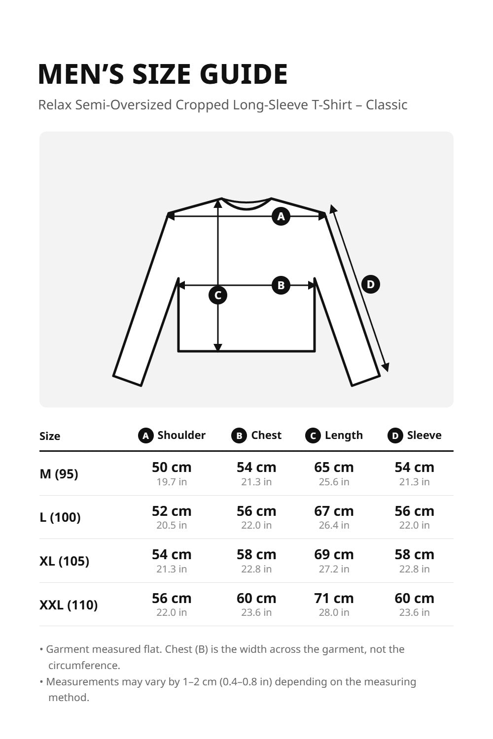 Men’s Relax Semi-Oversized Cropped Long-Sleeve T-Shirt – Classic Multipack – size guide