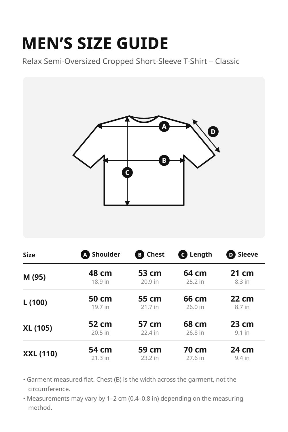 Men’s Relax Semi-Oversized Cropped Short-Sleeve T-Shirt – Classic Multipack – size guide