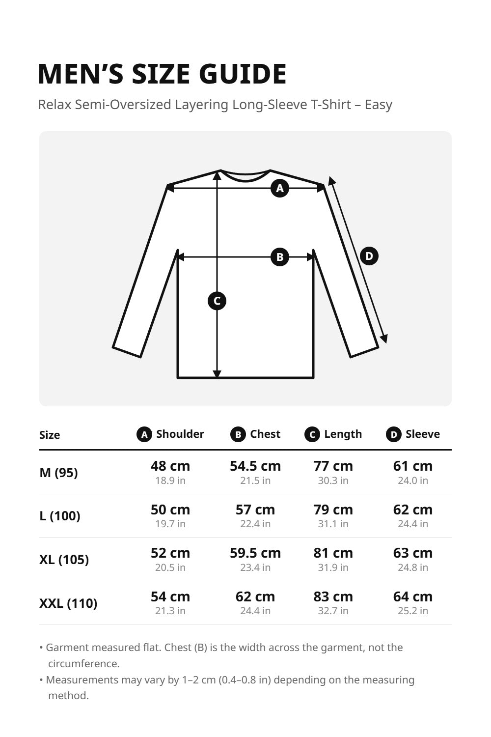 Men’s Relax Semi-Oversized Layering Long-Sleeve T-Shirt – Easy Multipack – size guide