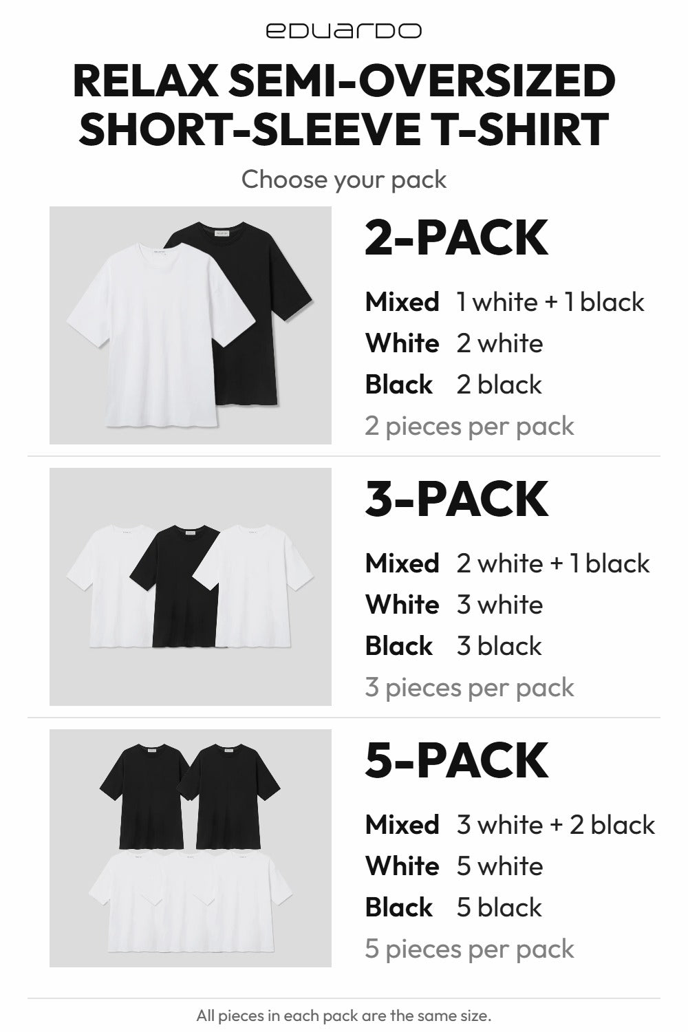 Men’s Relax Semi-Oversized Short-Sleeve T-Shirt – Classic Multipack – pack guide