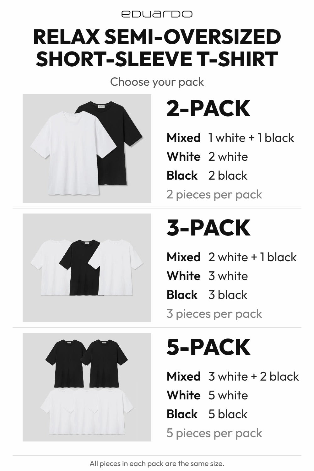 Men’s Relax Semi-Oversized Short-Sleeve T-Shirt – Easy Multipack – pack guide