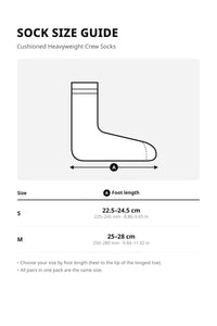 Unisex Cushioned Heavyweight Crew Socks – 5-Pair Pack – size guide
