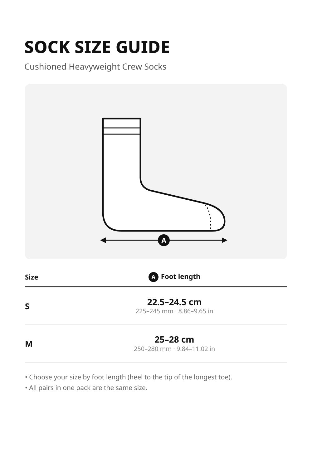 Unisex Cushioned Heavyweight Crew Socks – 5-Pair Pack – size guide