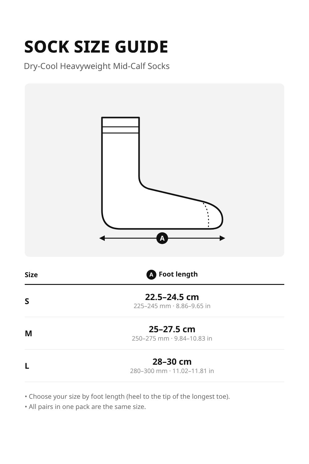 Unisex Dry-Cool Heavyweight Mid-Calf Socks – 10-Pair Pack – size guide