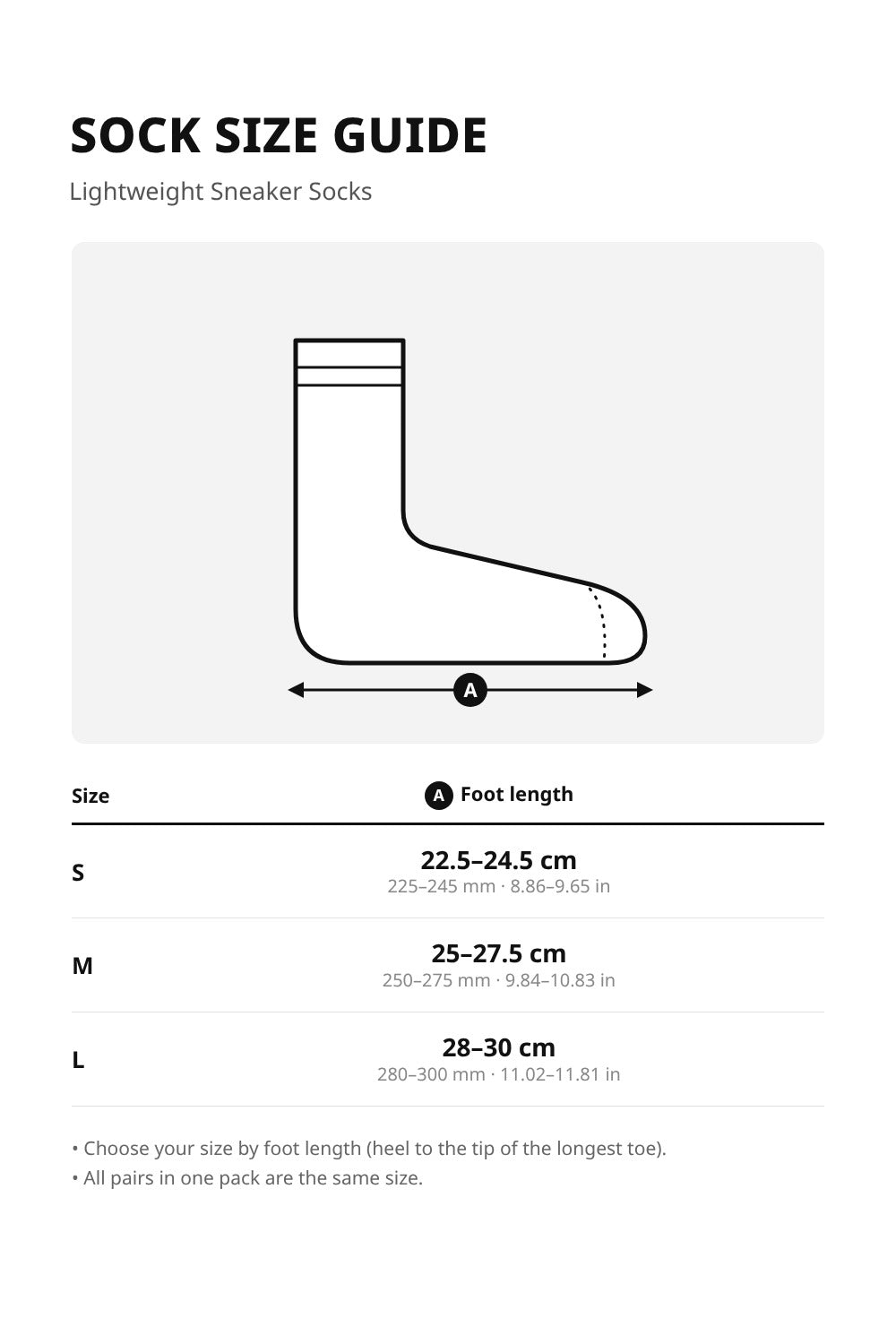 Unisex Lightweight Sneaker Socks – 10-Pair Pack – size guide