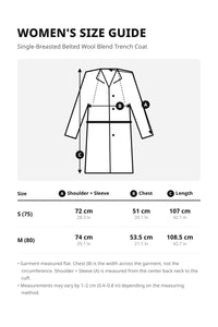 Trench Coat Women's Single-Breasted Belted Wool Blend with a Detachable Shirt Collar Flap.- Beige – size guide
