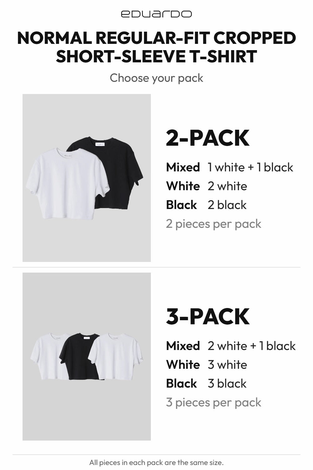 Women’s Normal Regular-Fit Cropped Short-Sleeve T-Shirt – Easy Multipack – pack guide