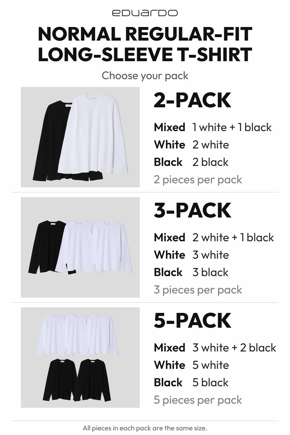 Women’s Normal Regular-Fit Long-Sleeve T-Shirt – Classic Multipack – pack guide