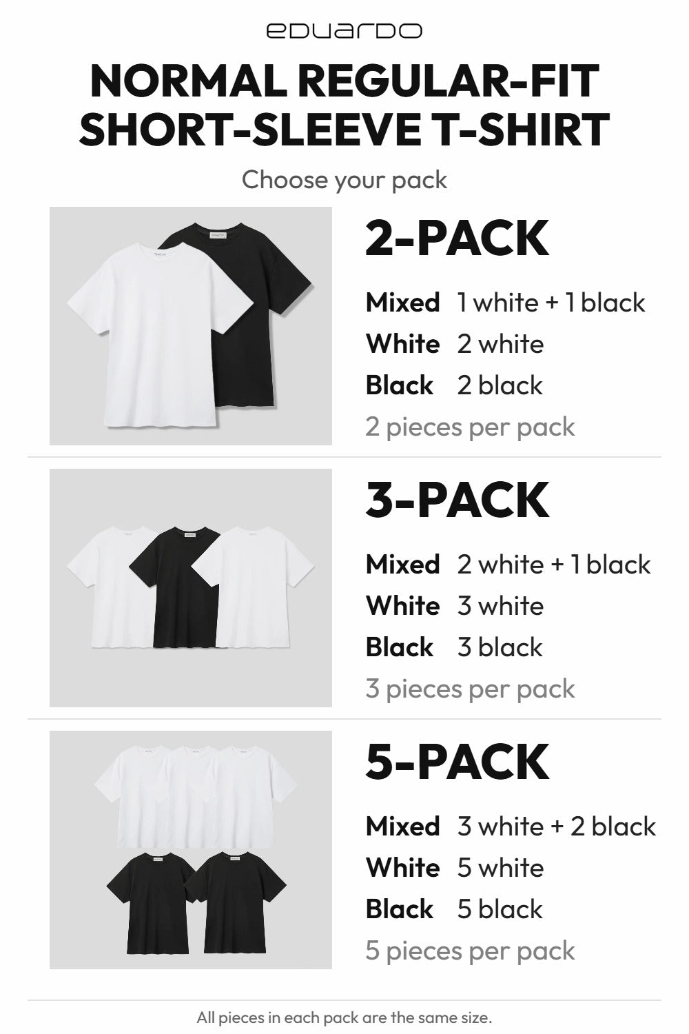 Women’s Normal Regular-Fit Short-Sleeve T-Shirt – Easy Multipack – pack guide