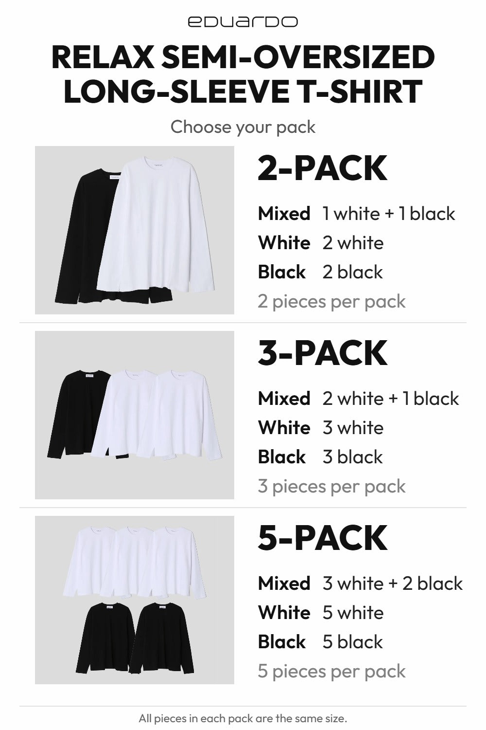Women’s Relax Semi-Oversized Long-Sleeve T-Shirt – Classic Multipack – pack guide