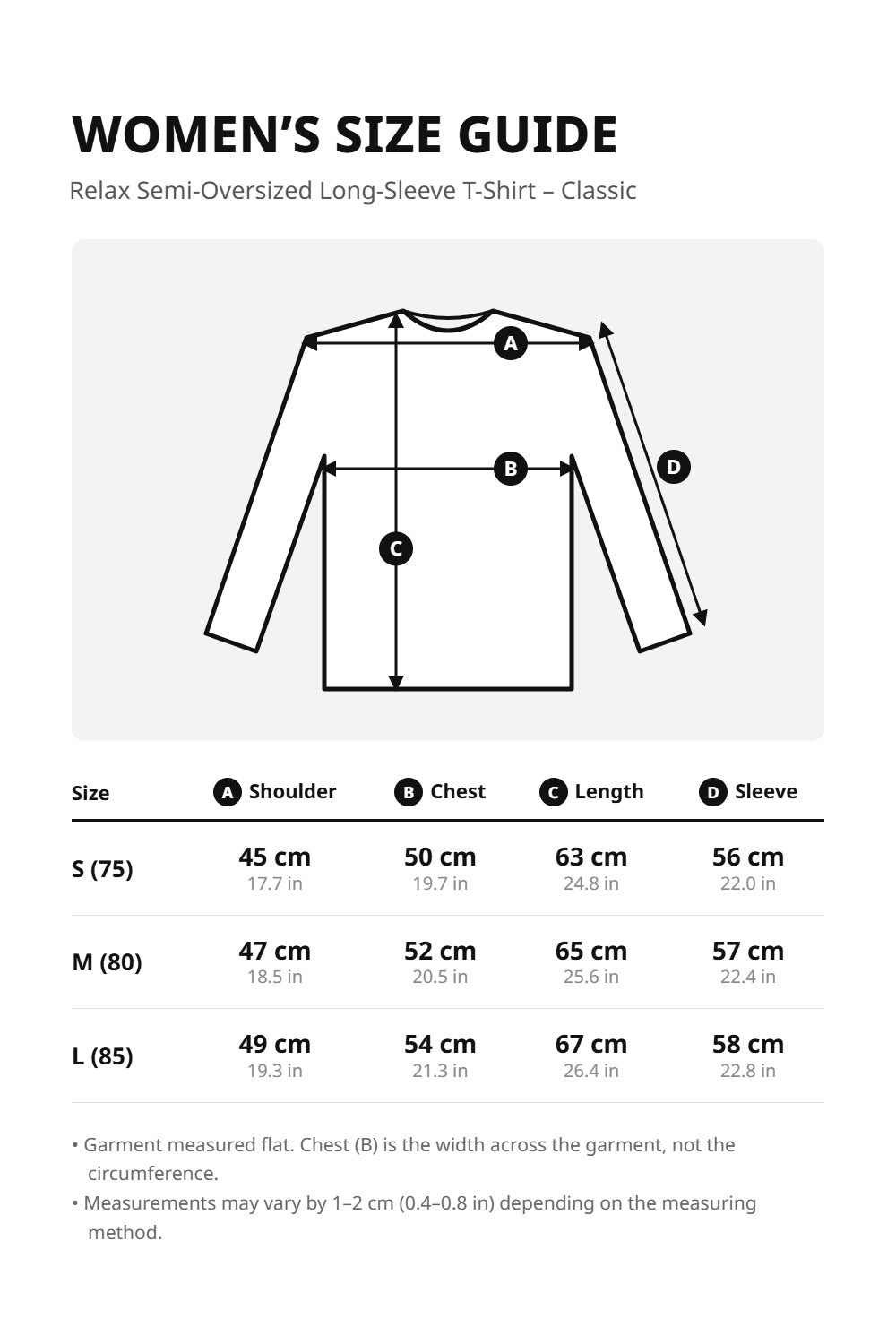 Women’s Relax Semi-Oversized Long-Sleeve T-Shirt – Classic Multipack – size guide