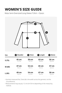 Women's Semi Over Relaxed Fit Crew Neck Long-Sleeve T-Shirt. – size guide