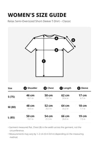 Women's Short-Sleeve Semi-Over Relaxed Fit Crewneck T-Shirt.(Cotton Blend) – size guide