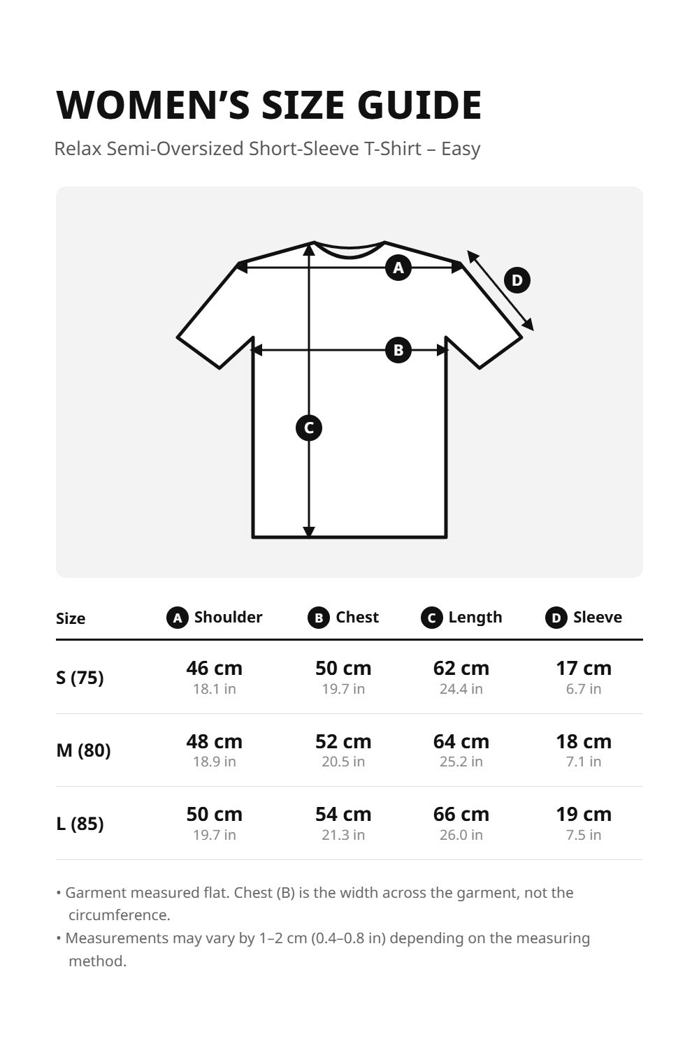 Women’s Relax Semi-Oversized Short-Sleeve T-Shirt – Easy Multipack – size guide